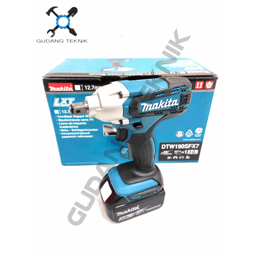 Impact Wrench CORDLESS DTW190SFX7 MAKITA / Mesin Pembuka Buka Pengencang Baut BATERAI BATERY DTW-190SFX7 DTW 190 SFX7 MAKITA