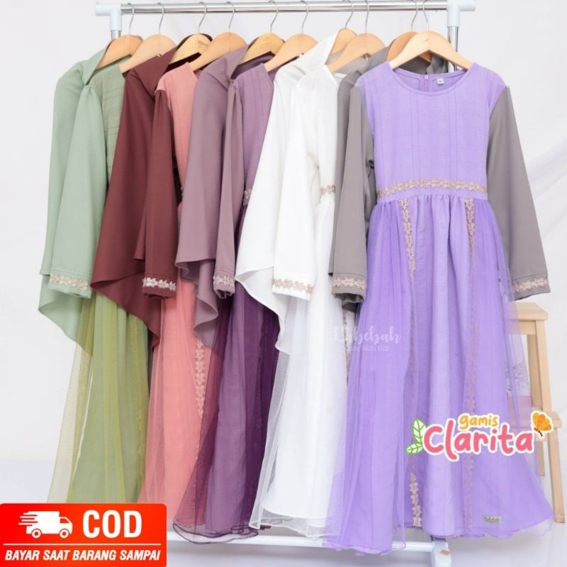 Labebah Baju Muslim Anak Perempuan Gamis Clarita 4 - 9 Th Dress Muslim Bahan Kamila Ulos + Tutu Set 