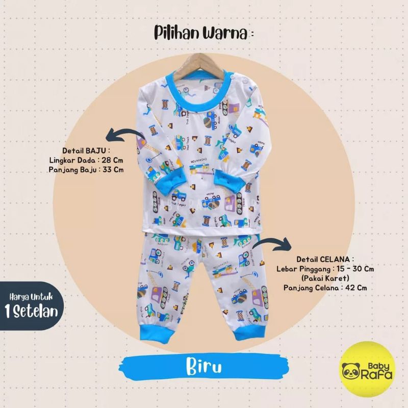 [rumahbayipdg] Stelan baju anak 3-18 Month SNI || set piyama panjang motif big  Excavator