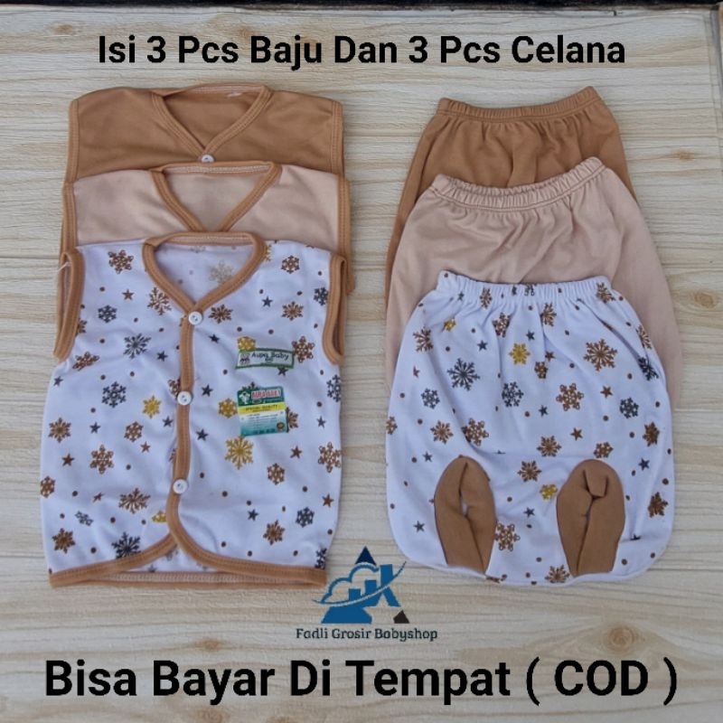 6 Pcs Baju Celana Bayi Newborn Lengan Kutung Motif Coklat Stelan Bayi Newborn Kaos Bayi Stelan Bayi Usia 0-3 Bulan