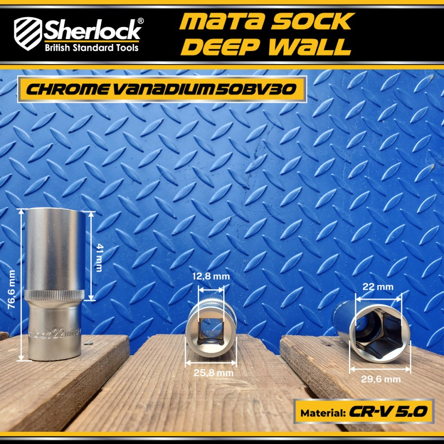 Mata Sok Panjang 10-19 mm 1/2 &quot; 6 PT/ Deep Wall Kunci Shock/Socket Sherlock