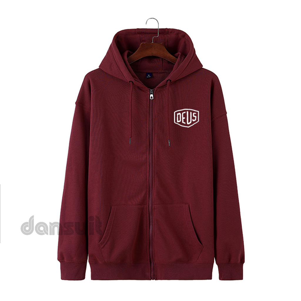 Hoodie Zipper Resleting Pria/Wanita Size M - XXXL Hoodie Motif Sablon DEUS Logo Bahan Tebal Premium