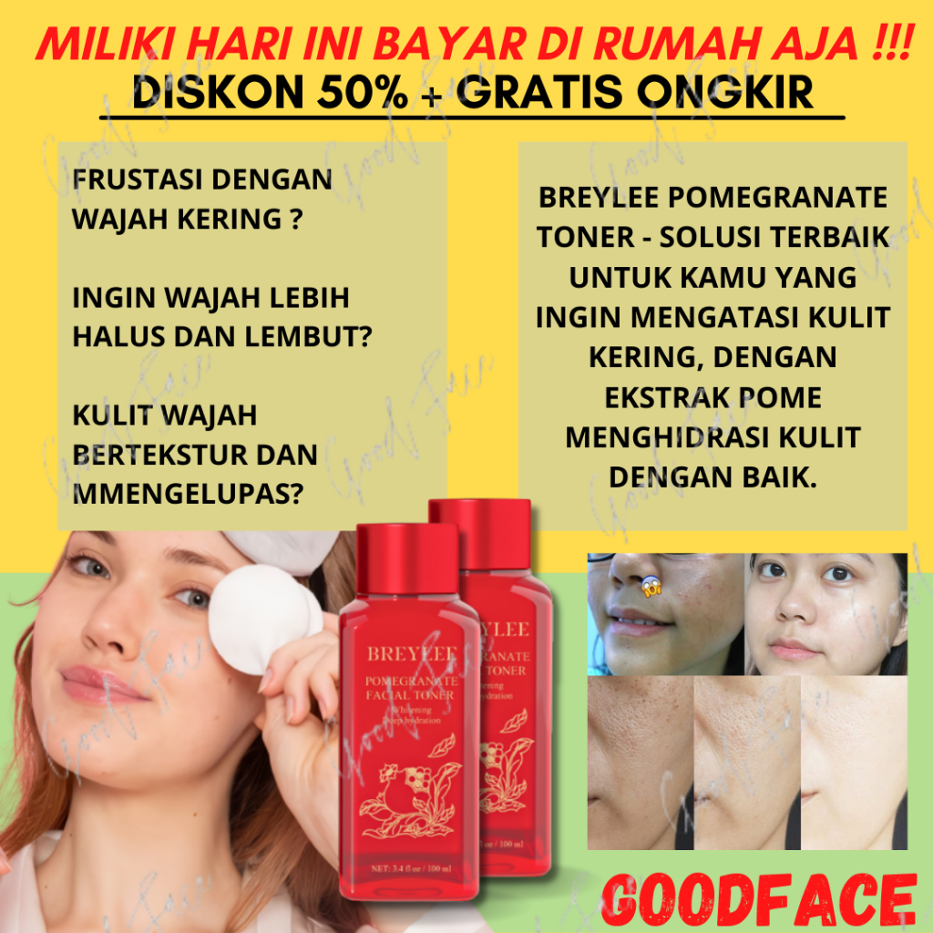 BREYLEE Pomegranate Facial Toner Whitening Membersihkan, Mencerahkan &amp; Menutrisi Wajah dan Leher 100 ml