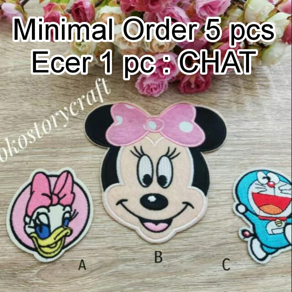 IRON PATCH BIG DAISY DUCK, MINNIE MOUSE, DORAEMON/EMBLEM BORDIR KARTUN | EMBLEM BORDIR PRAKTIS TINGGAL SETRIKA