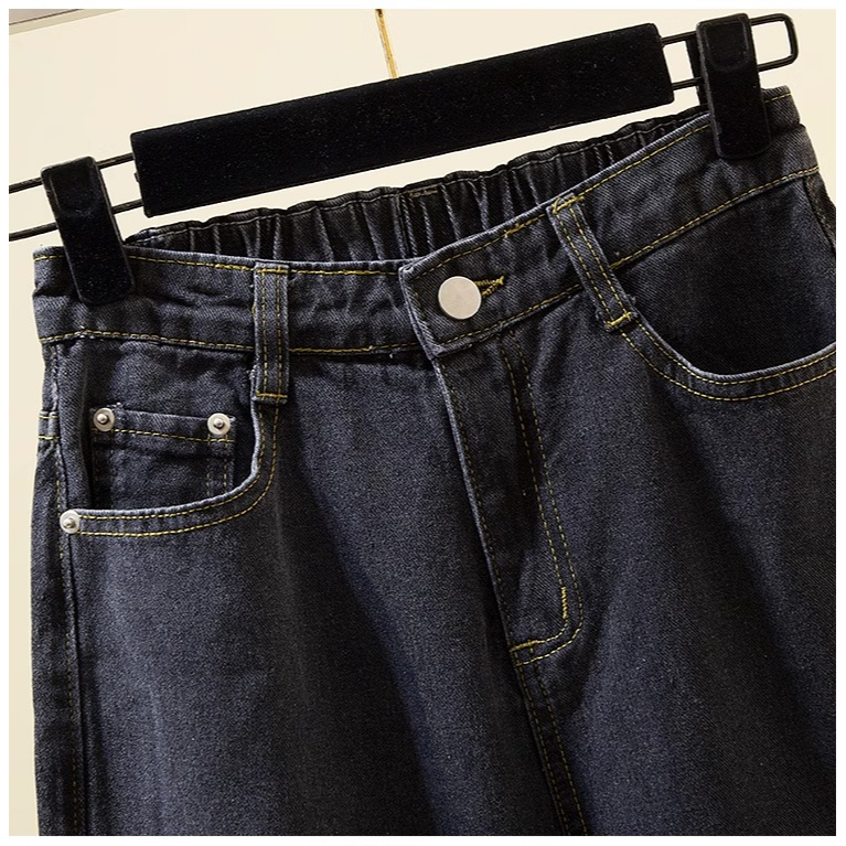 Karet Jeans Hot Sale /Highwaist Straight Loose Celana Jeans Wanita