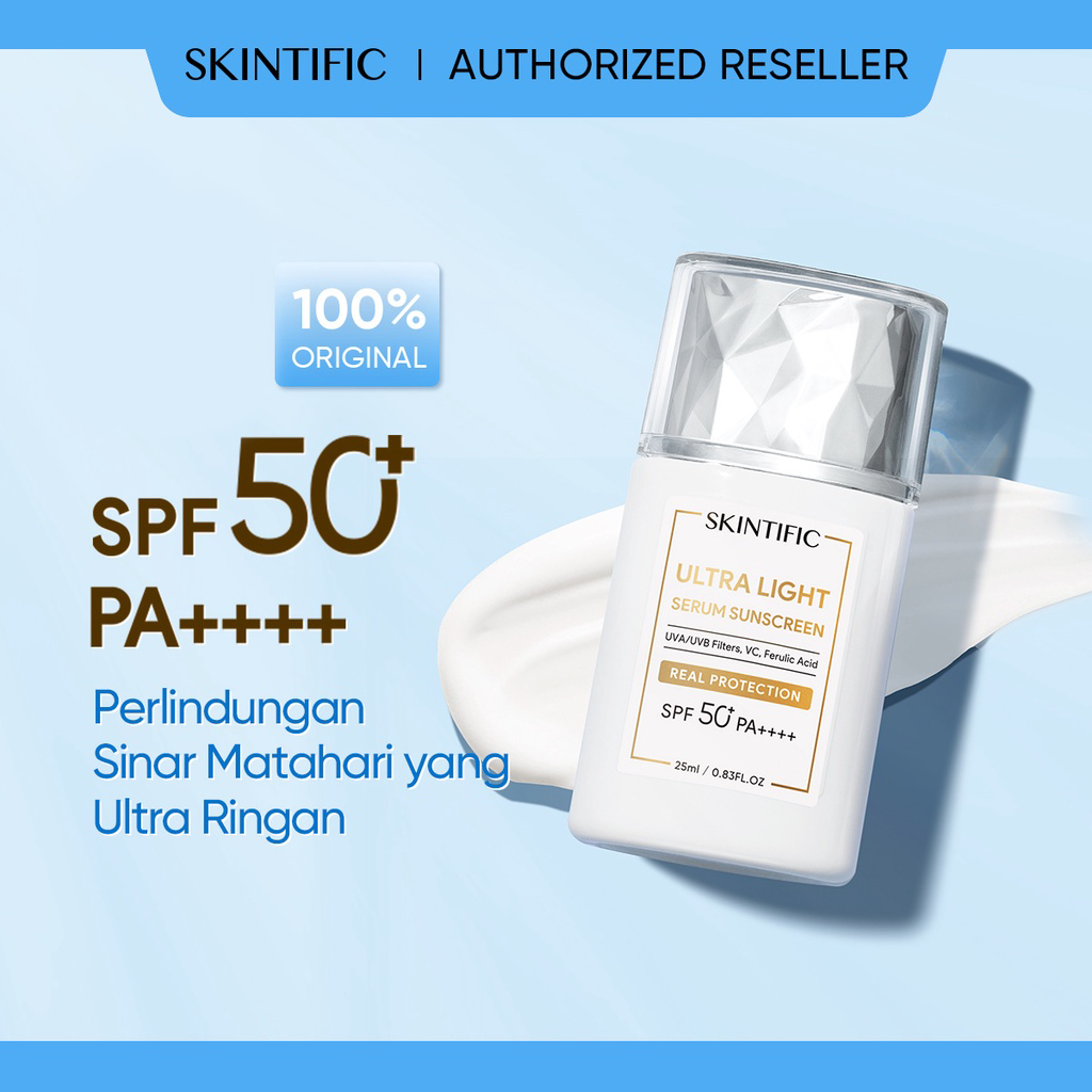 SKINTIFIC Sunscreen Ultra Light Serum SPF50 PA++++ 25ml uv protection Sunblock Face Sunscreen untuk Kulit Berminyak dan Berjerawat Perlindungan UV Shield Sunblok Wajah Sunscreen Gel Suncreen Ori Ready Stock