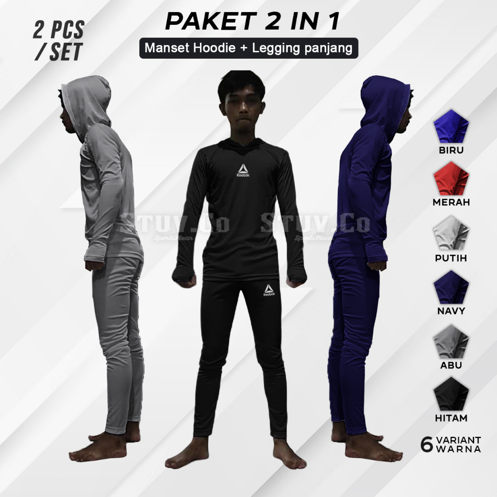 PAKETAN 2IN1 BASELAYER OLAHRAGA MANSET HOODIE DAN LEGGING PANJANG MURAH