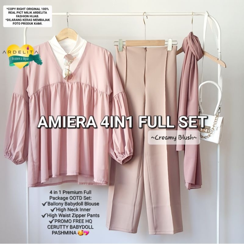 PROMO GRATIS PASHMINA❤️ AMIERA 4IN1 CREAMY BLUSH PREMIUM OOTD SET | ONE SET WANITA KEKINIAN | SETCEL PREMIUM | PAKET HEMAT LENGKAP PREMIUM PRAKTIS SIAP PAKAI | RACUN SHOPEE | SHOPEE HAUL BAJU OOTD WANITA HIJAB | BAJU WANITA TERBARU 2023 MURAH BY ARDELITA