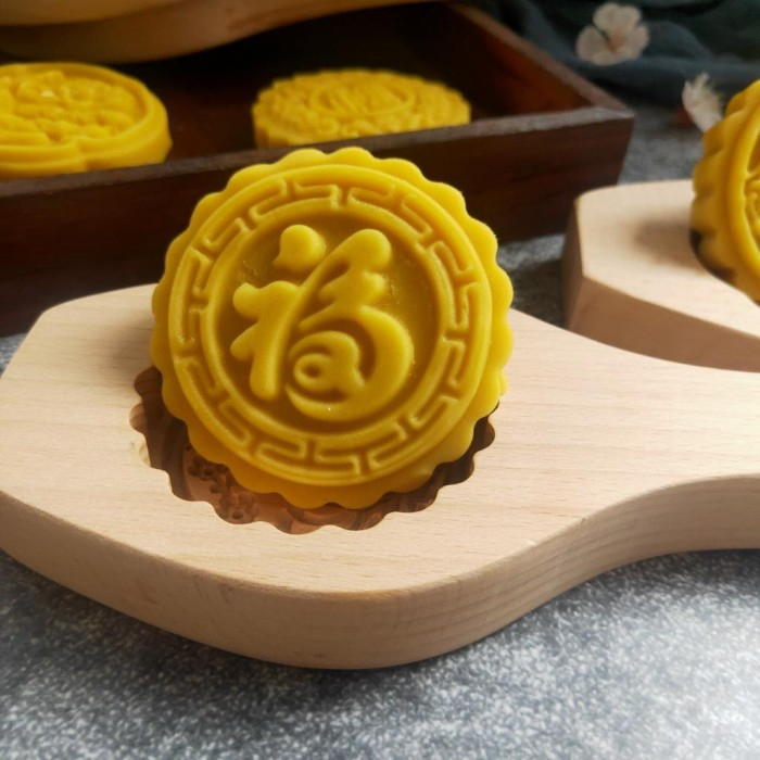 Cetakan mooncake kayu 1 lubang kue bulan motif - FU