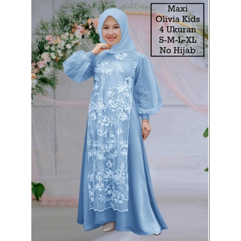 Pakaian Muslim Anak Wanita Dan Remaja Abg Perempuan Terbaru Kekinian Viral/Maxi Olivia Kids 4 Ukuran S-M-L-XL/Matt Moscrepe Mix Brokat Mutiara Dan Tille Onde