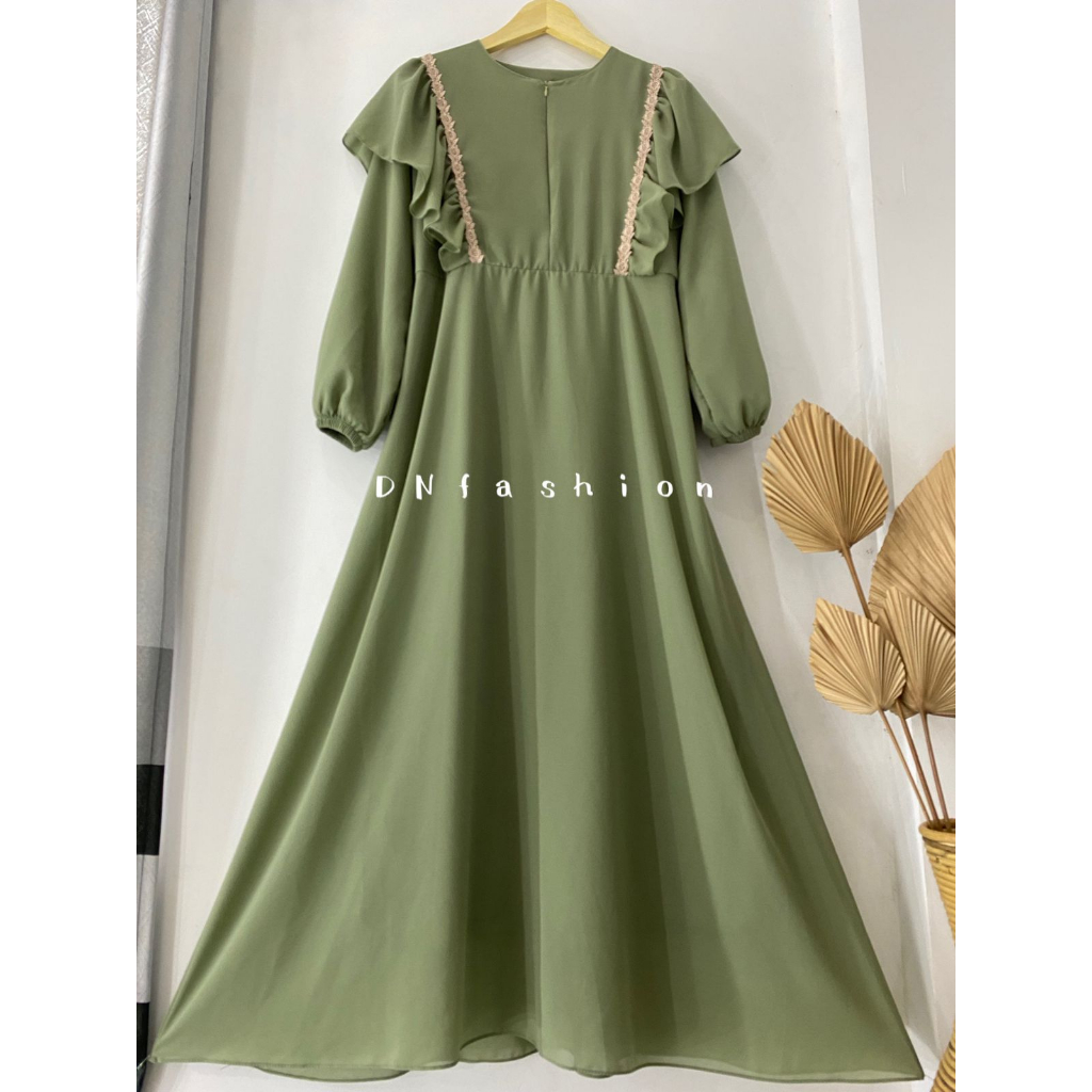 Gamis/Dress Ceruty Babydoll Variasi Renda Dada Mix Rempel / Dress Cantik BestSeller Terbaru