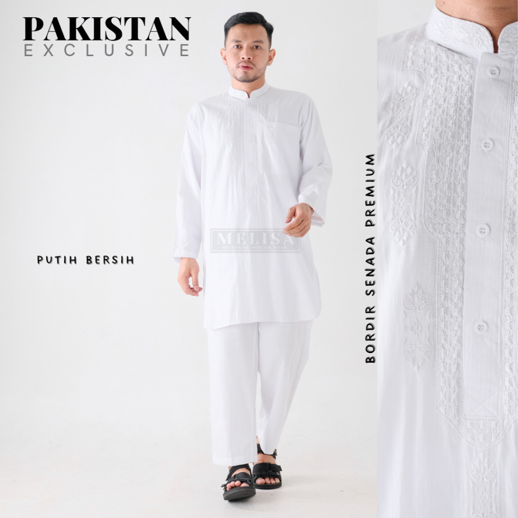 baju koko setelan pakistan pria dewasa warna putih bahan poli katun ukuran M L XL model terbaru Setelan Kurta Pakistan Koko Muslim Lengan Panjang Dewasa Remaja Pria Laki Laki Ukuran M L XL - Putih