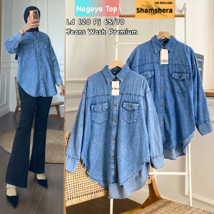 KEMEJA WANITA LENGAN PANJANG JUMBO LD 120 / KEMEJA JEANS WANITA KASUAL JUMBO LENGAN PANJANG / BAJU A