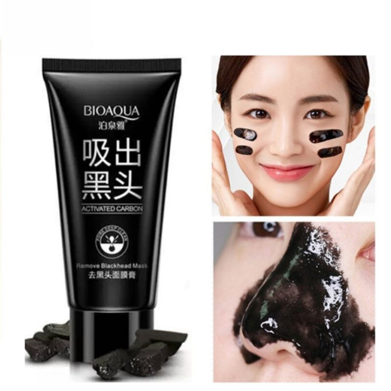 BIO AQUA MASKER WAJAH HITAM PENGHILANG KOMEDO ANTI JERAWAT BLACKHEAD MASK BAMBOO CHARCOAL AMPUH PRIA