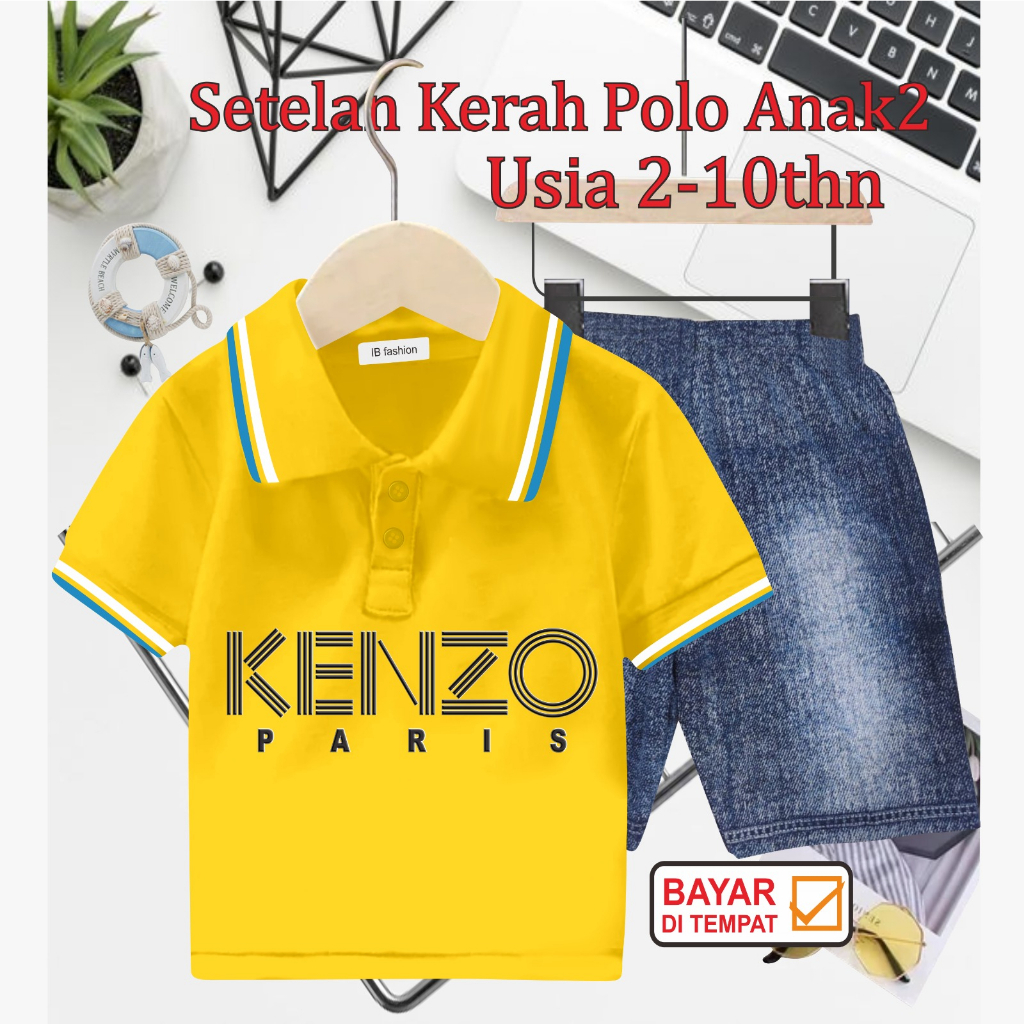 ((IB))SETELAN ANAK2 KERAH POLO SEMI JEANS/K3NZ0 DIGITAL SABLON