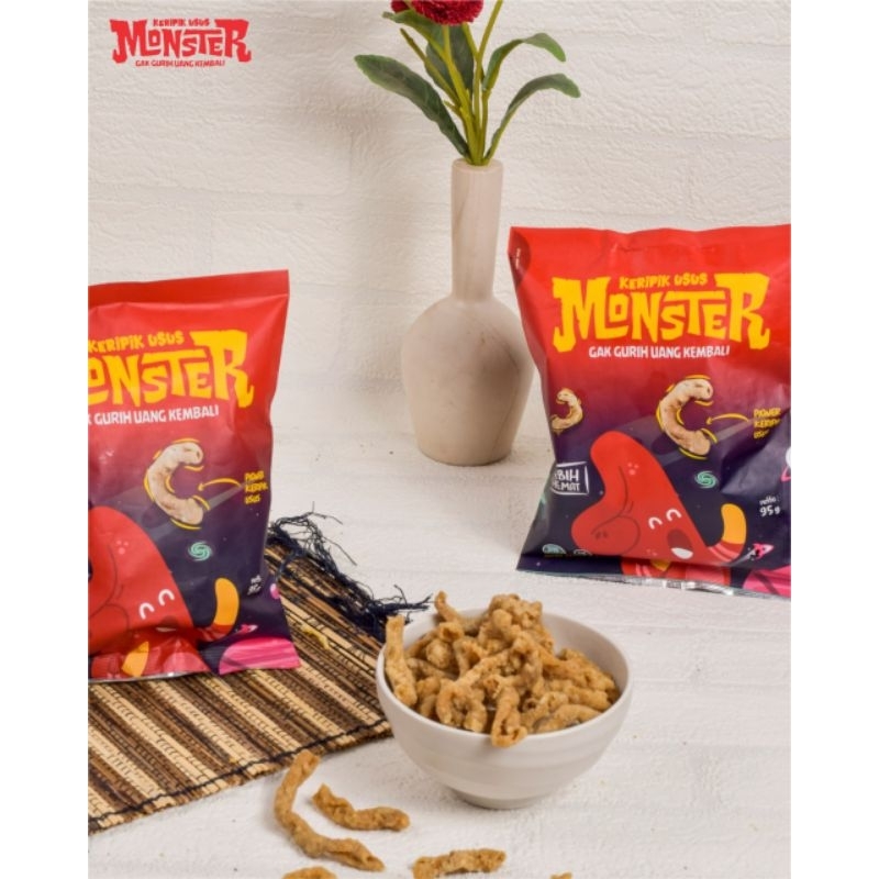 

Kemasan 95 gram Snack Keripik Usus Monster Rasa Balado