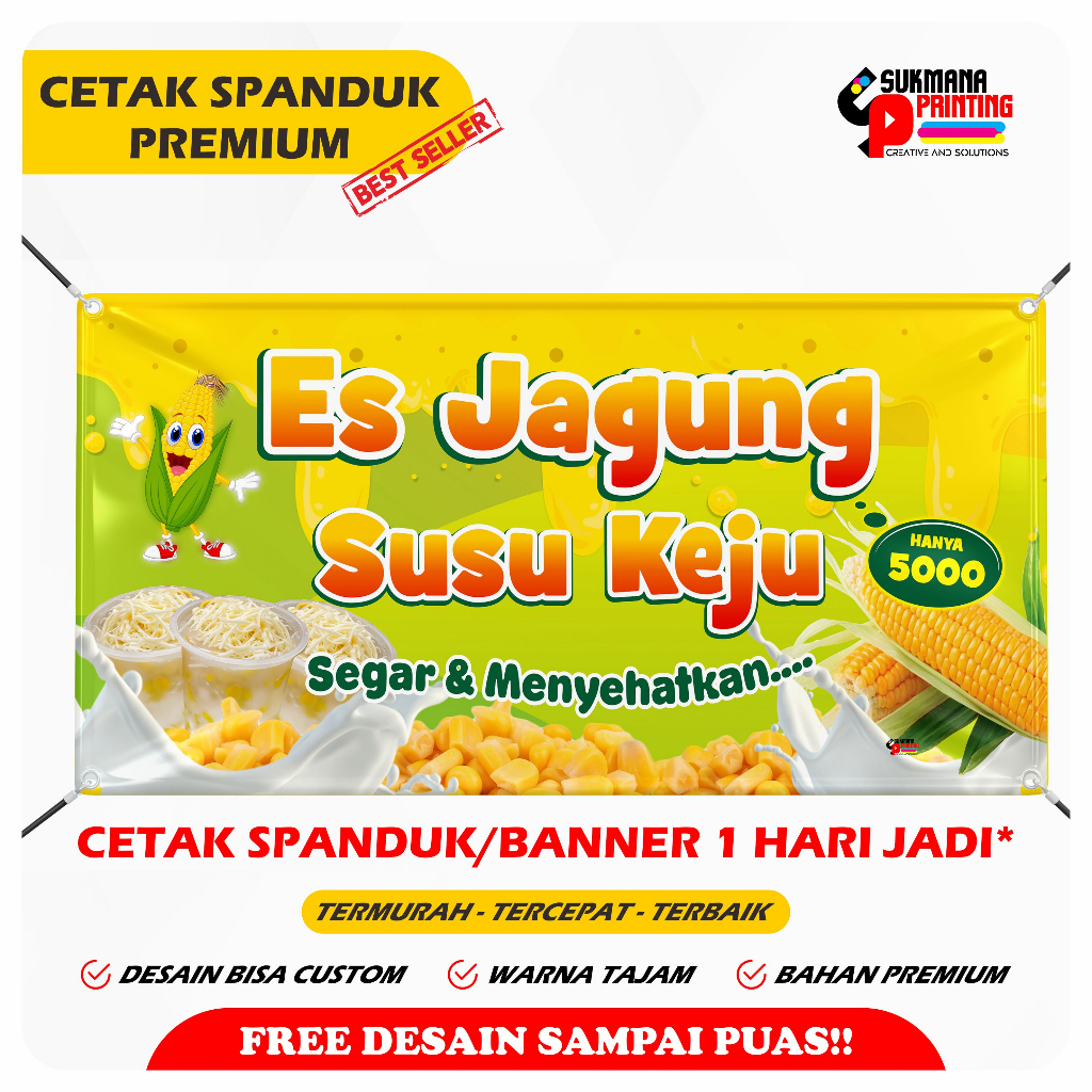 CETAK SPANDUK ES JAGUNG SUSU KEJU VARIAN VIRAL TERBARU