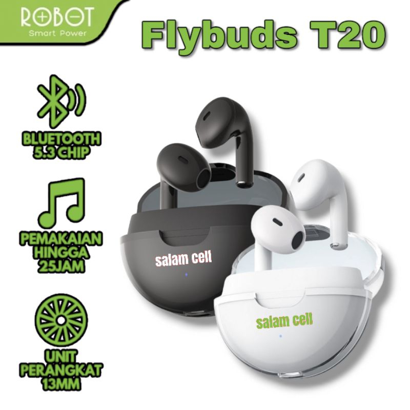 Tws Robot Flybuds T20 Bluetooth 5.3 Original Garansi Resmi