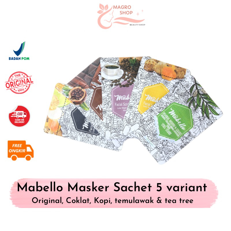 MABELLO Masker Hitam /bedda lotong mabello varian sachet 20gr 2in1 scrub &amp; mask