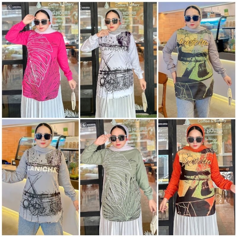 Atasan Wanita Kaos Lengan Panjang Top Lanicha Original Combet 24s Tebal Dan Lembut