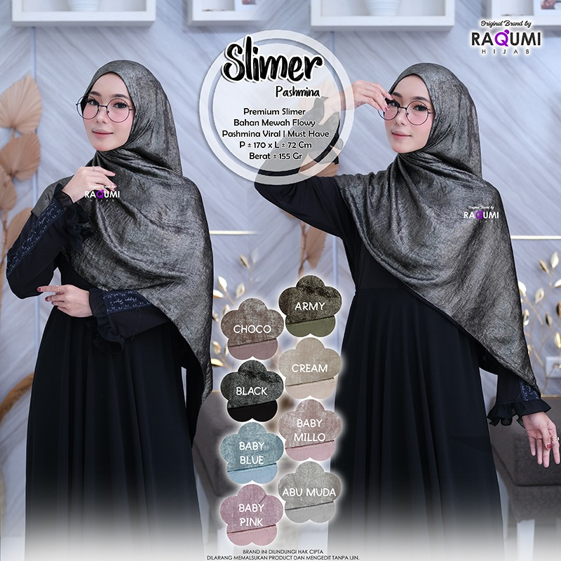 Slimer Pashmina Hijab Original Raqumi Jilbab Wanita Premium Slimer