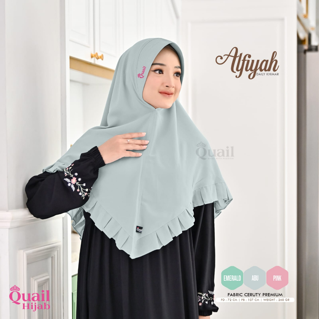 Hijab Alfiyah Khimar Polos Cerutty Premium Original Quail