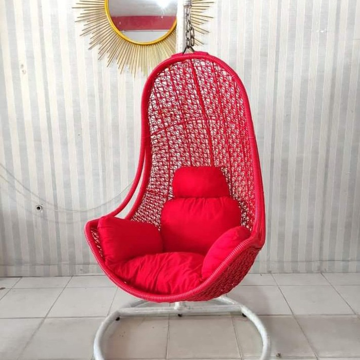 Ayunan Oval Kursi Rotan Sintetis + Bantal