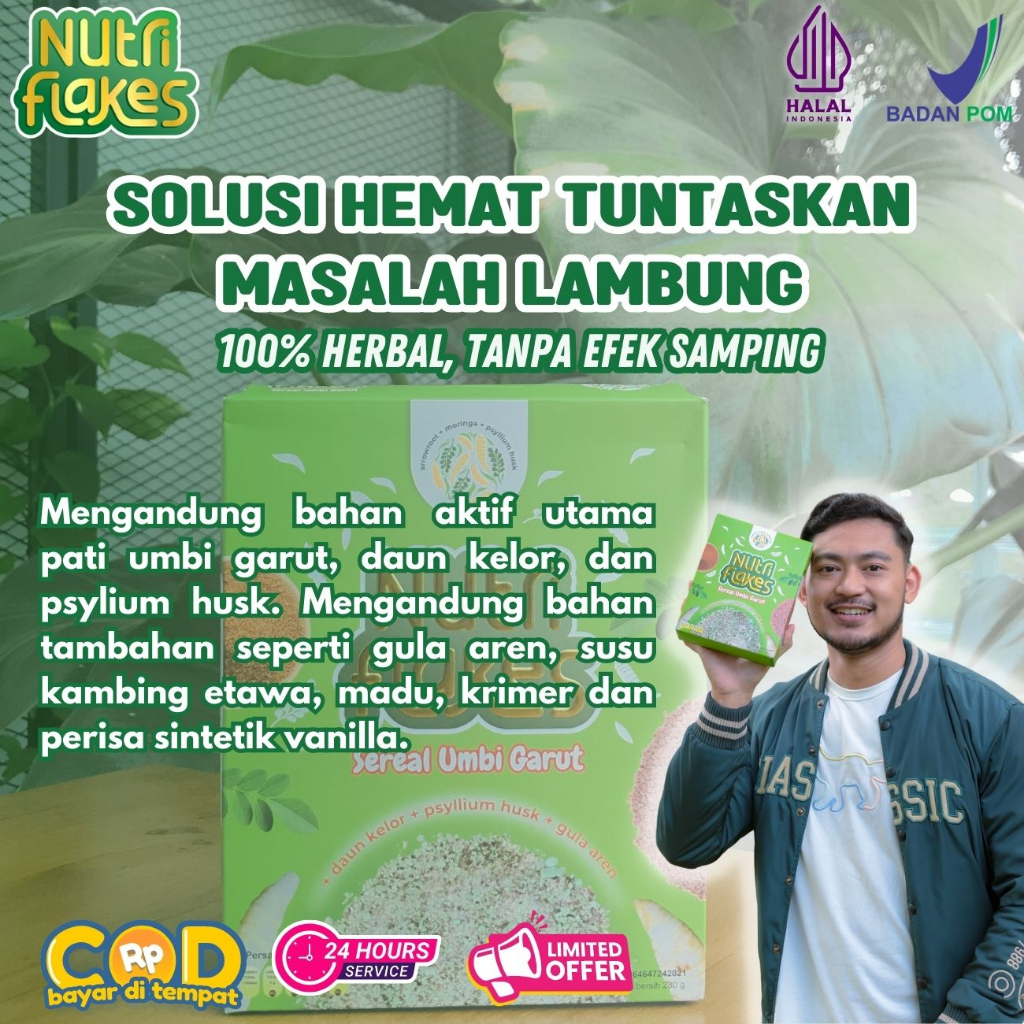 (PAKET 2 BOX) NUTRIFLEKS OBAT ASAM LAMBUNG Makanan Sereal Bubur Umbi Garut Original Minuman Serbuk Nutri Flakes BPOM - Jaminan ASLI NUTRIFLAKES OFFICIAL- Cemilan Sehat untuk Penderita Maag, Gerd