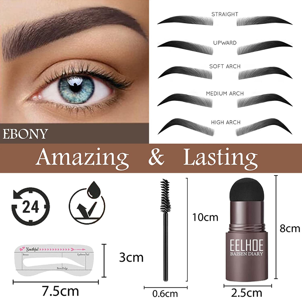 EELHOE Eyebrow Powder Cetakan Alis Instan Eyebrow Stamp Alis Stempel Alis Waterproof dengan 10 Model Cetakan Alis dan 2 Kuas Alis