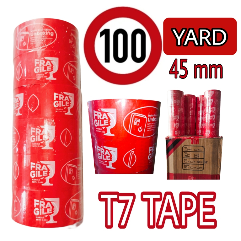 

Lakban FRAGILE MERAH OPP Tape MERK T7 Tape 45 X 100 Yard SUPER QUALITY