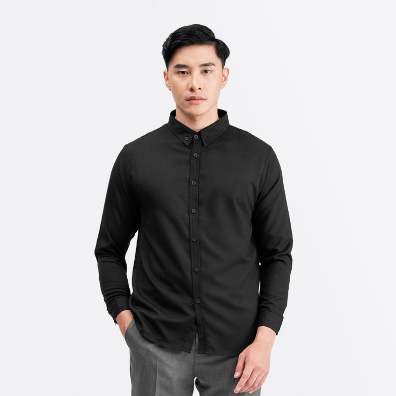 Kemeja Cowok Polos Pria Lengan Panjang Kasual Distro SlimFit Hem Pria Kemeja Formal Kantor Hitam Putih Navy Maron Army Sage