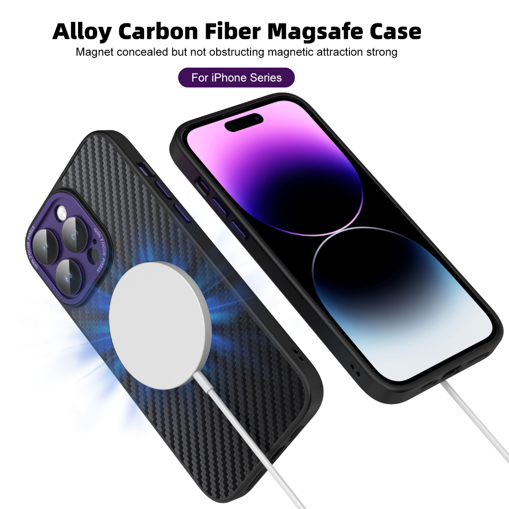 Carbon Fiber Phone Case Magsafe For Iphone 14 13 12 11 Pro Max Series Alloy Carbon Fiber Magnetic