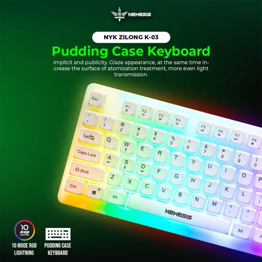 NYK K03 / K-03 Zilong Pudding Case Full RGB Gaming Keyboard