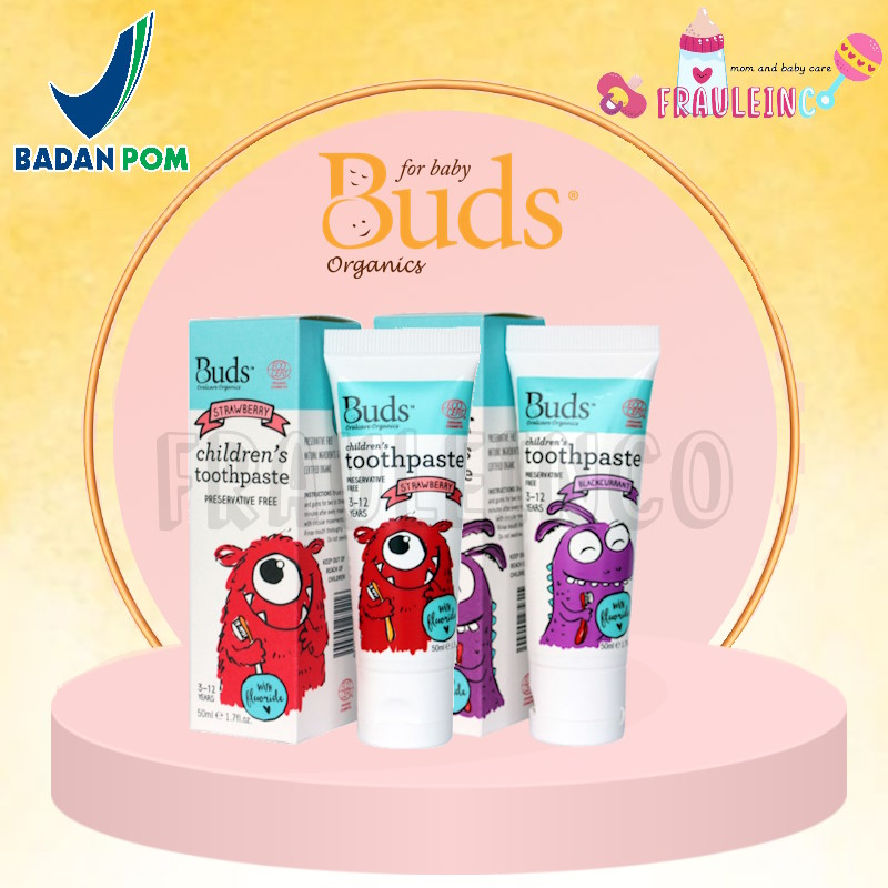 Buds Organics BOO - Toothpaste With Fluoride Strawberry 50ml - Pasta Gigi Anak Organik (3-12 tahun)