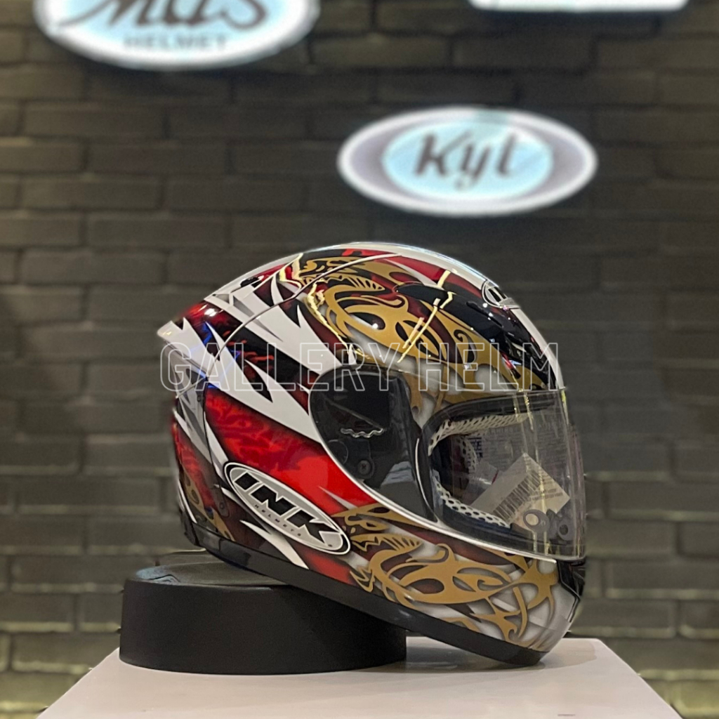 INK CL Primo #2 White Pearl Gold Red / Helm full Face / INK full Face / INK CL primo motif 2 / INK C