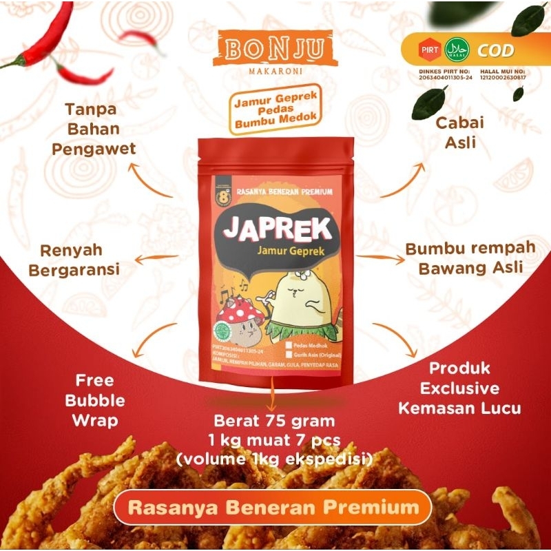 

(COD) - Jamur Geprek Pedas nampol ala Bonju @75 gr