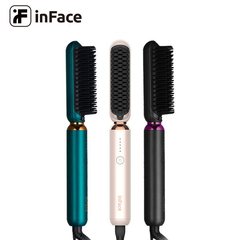 INFACE Catokan Sisir Pelurus Rambut alat catok rambut Curly Rambut catokan 2 in 1 Wet Dry Dual Use 25 Watts ZH10D