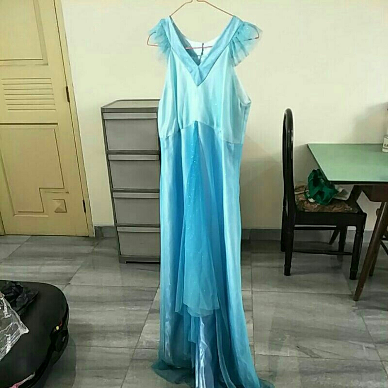 baju long dress gaun pesta wanita biru langit