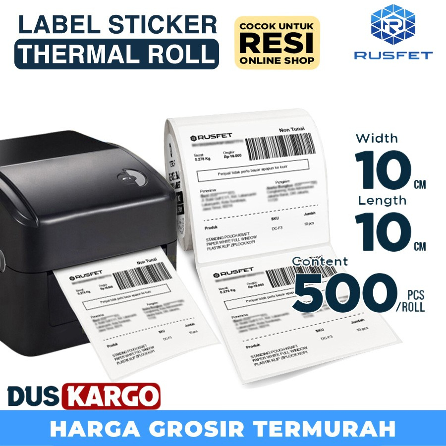 

Label Sticker THERMAL ROLL Barcode Resi 500pcs 10x10cm Rusfet /DUS