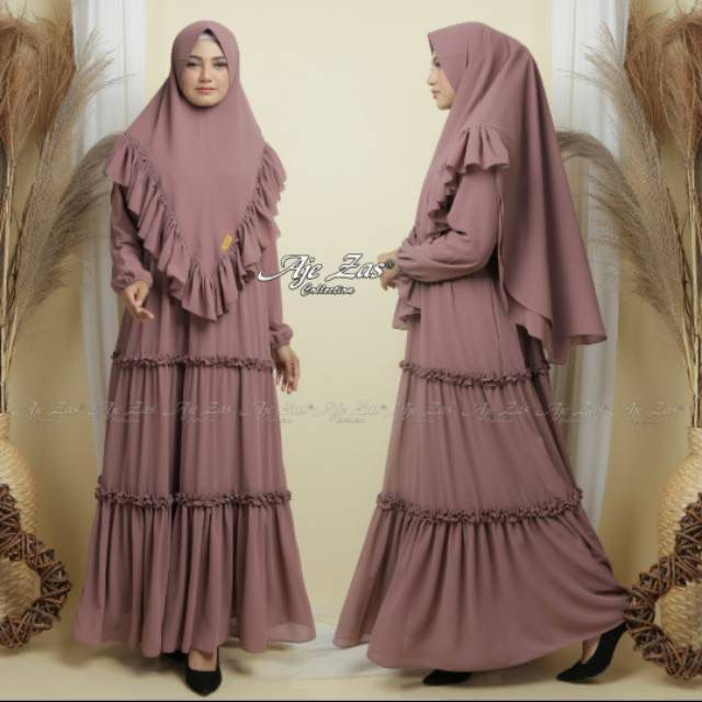 GAMIS SET ORI AJE ZAS - KARINIA CAHYANI AZKANI SAMIRA - Setelan Dress Khimar Syari Ceruty Babydoll Premium