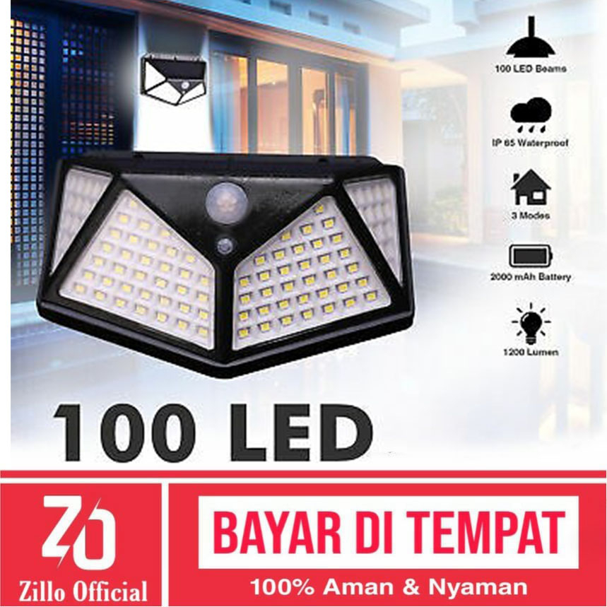 ZILLO Lampu Outdoor Taman Lampu Solar Tanpa Listrik Sensor Cahaya Sensor Gerak 100LED Lampu Tempel Dinding Infrared