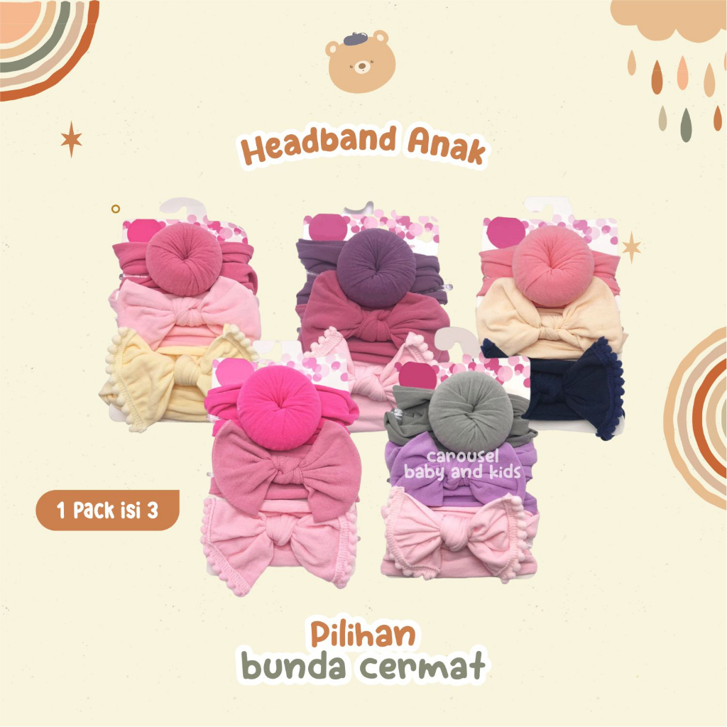 Headband Anak - 62-734 Bando Aksesoris Kepala Anak Perempuan Lucu Isi 3 Pcs By Carouselofficial