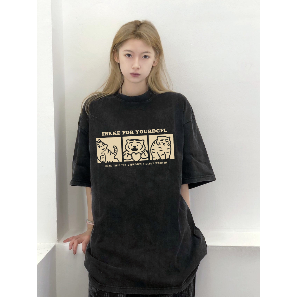 XIAOZHAINV Korean Style Three Tigers Pattern Washed Printing Kaos Wanita A0723/Atasan Wanita Terbaru