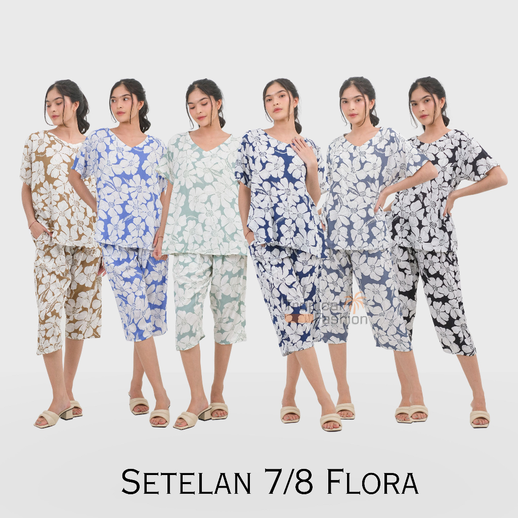 Setelan 7/8 Motif Flora Bahan Rayon Premium Termurah Kekinian