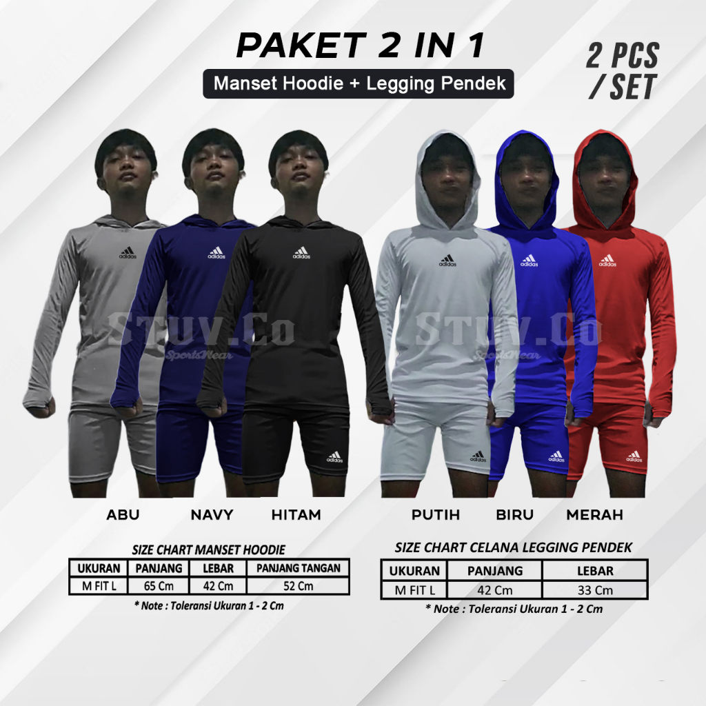 PAKET 2IN1 BASELAYER OLAHRAGA MANSET HOODIE DAN LEGGING PENDEK MURAH