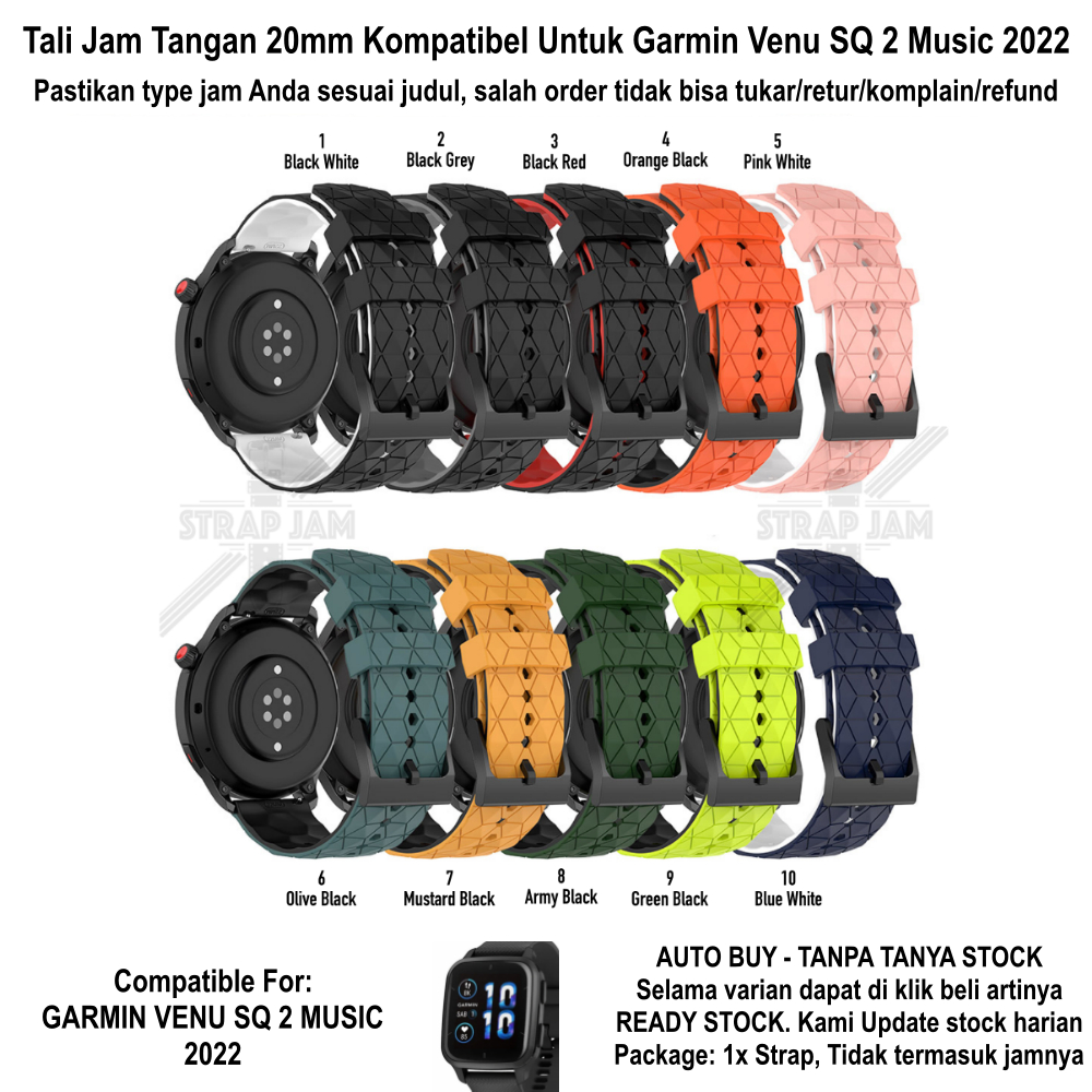 ZQT Strap 20mm Garmin Venu SQ 2 Music - Tali Jam Silikon Rubber Quick Release