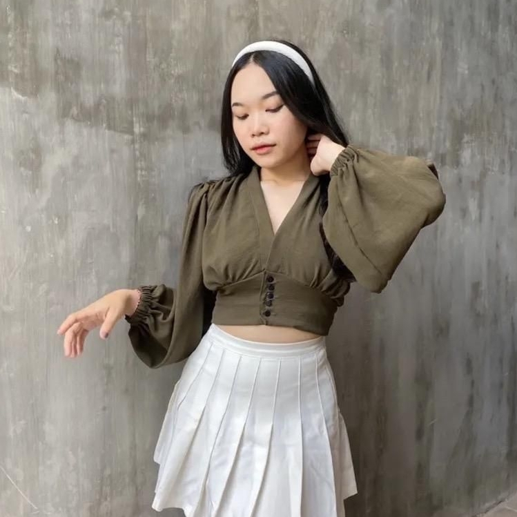 grosir_solo || MAURIN TOP BLOUSE OUTER KANCING / BIANCA CROP TOP SEMI OUTER CRINCLE