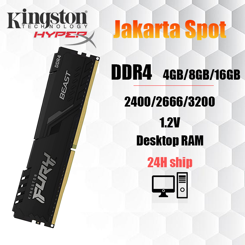 【Jakarta Spot】4gb/8GB/16GB BEAST Kingston Hyperx 2400/2666/3200MHZ Desktop RAM  DDR4 DIMM  memory for PC