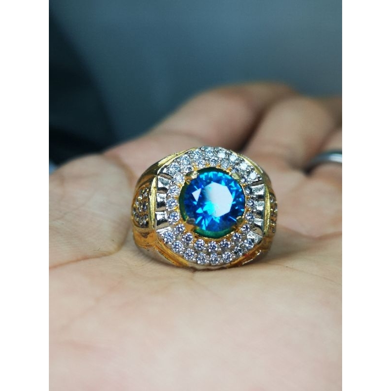 Cincin permata blue moissanite