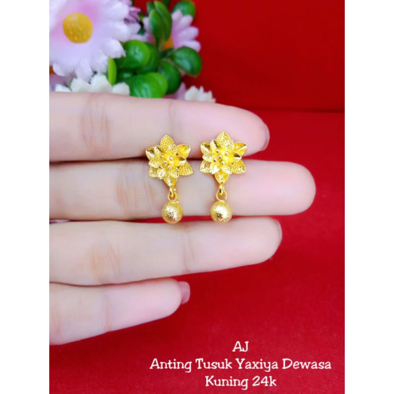 anting jurai strawberry anak lapis emas 18k